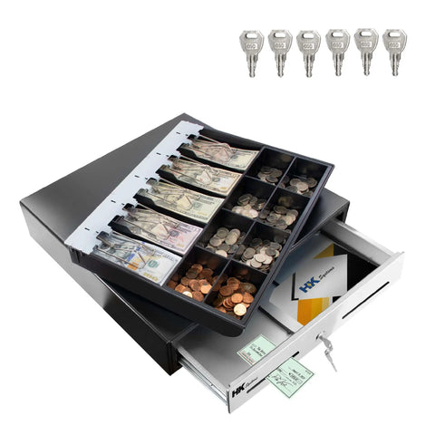 Heavy Duty 18 Inch POS Cash Drawer With Stainless Front And Ball Bearing Slides, Holds 5 Bills And 8 Coins, Removable Coin Tray.