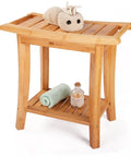 Bamboo Shower Bench With Storage Shelf For Indoor And Outdoor Use Sturdy Wooden Spa Bath Organizer Stool Bathroom Bench Seat For Adults And Seniors Eco Friendly Durable Water Based Finish
