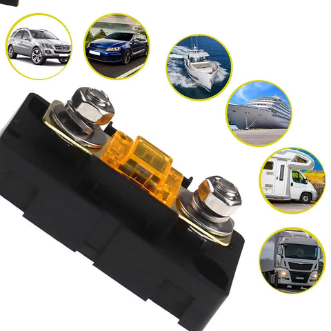 Built Like A Tank 20A AMI Midi Fuse Holder With Bolt On Mounting For Cars Trucks RVs close-up view with zinc terminals.