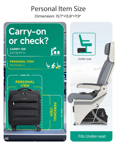 Underseat Carry On Luggage With Wheels Lightweight Soft Travel Bag with dimensions fitting under airplane seat