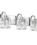 Three-Light Brushed Nickel Vanity Light Fixture For Bathroom Over Mirror With Crystal Accents, Dope Modern Wall Mount