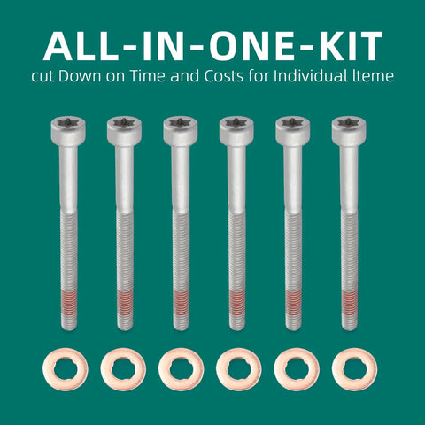 Lower Fuel Injector Nozzle Seal Copper And Bolt Washer Kit for Dodge Sprinter Diesel with 6 bolts and washers