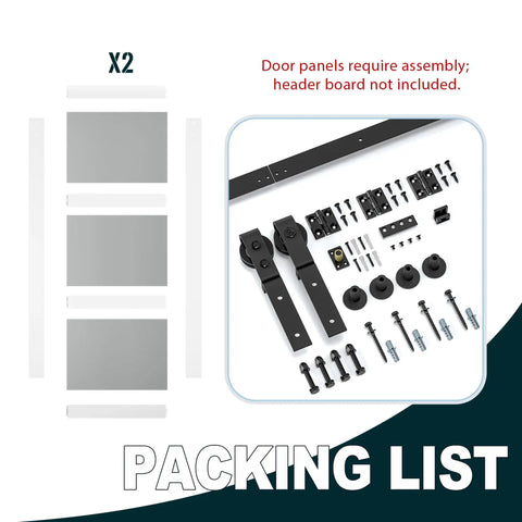 Packing list for Upgrade Your Living Space With These Kickback Style Bifold Barn Doors Featuring Smooth Gliding Frosted Glass Panels 28X84 Inches.