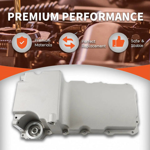 Aluminum Oil Pan Kit Replacement For GM Muscle Cars And Classic Trucks LS Gen III And Gen IV V8 Engines 4.8L 5.3L 5.7L 6.0L 6.2L 1955 To 1987 on display with features highlighted