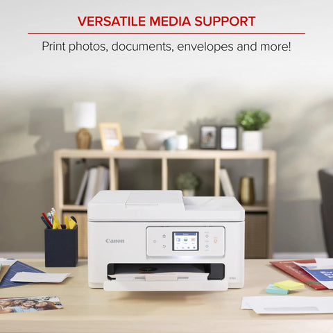 Straight Up Plug And Play All In One Printer For Home Office With Fast Print Copy Scan Built In Easy Setup And Reliable Wireless Inkjet That Handles Documents And Photos Like A Champ on a desk with stationery.