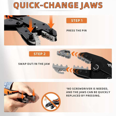 Quick-change jaws instruction for Nine Piece Ratcheting Crimping Tool Set With Seven Interchangeable Dies And Wire Stripper For Solar.