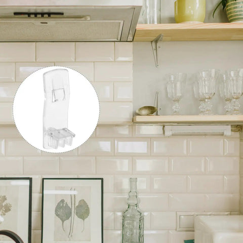 25 Piece Plastic Rectangular Shelf Pegs And Cabinet Clips Set displayed in modern kitchen storage application.