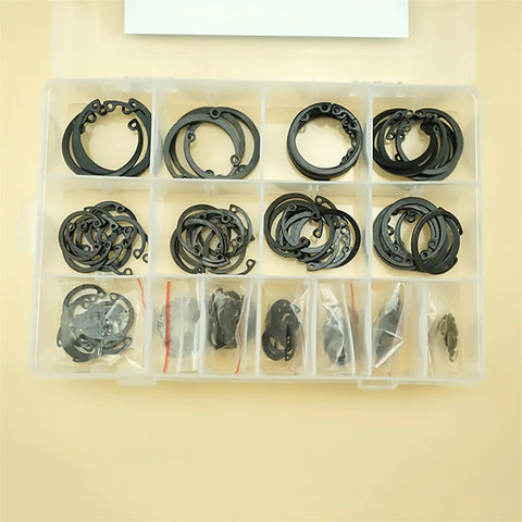 Beefy 150 Piece M8 To M36 Black Steel C Type Internal Circlip Retaining Clips Snap Rings For Holes And Shafts in plastic case