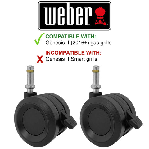 Genesis II Locking Caster Wheels Set For Grill Mobility, 2 Pack, Black, Genuine Replacement Casters For Genesis II Grills, Compatible