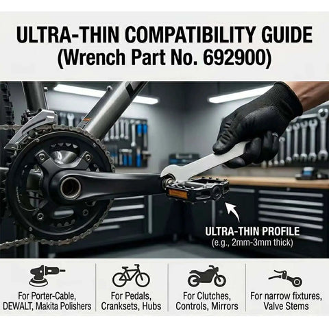692900 Replacement Polisher Wrench used on bike pedal in garage for detailing and quick pad swaps, ultra-thin metal spanner