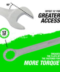 40mm Jumbo Metric Combination Wrench Set With Chrome Plated Finish, offset box end, angles for torque and access.