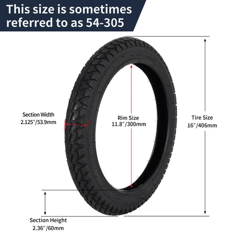 16x2.125 Bicycle Tire With Inner Tube 54-305 Fit For 16 Inch Bicycles, Electric Bikes, And Motorized Scooters, Durable All Terrain Tread, Street Ready For Kids Bikes Or Light Commuting On Streets And Trails