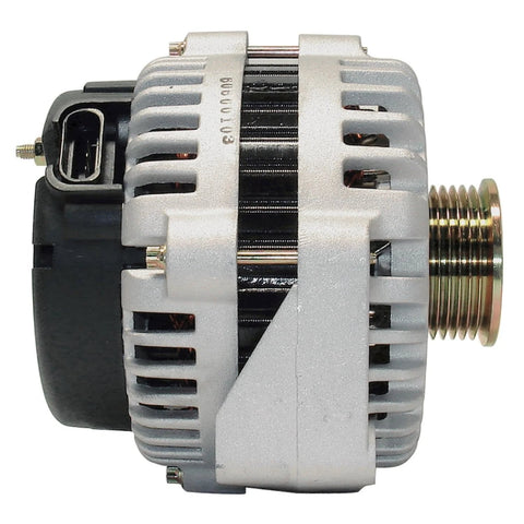 Remanufactured Alternator With High Quality Bearings And Double Lip Seals For Low Friction And Quiet Operation Electronically Tested Rotors And Stators With Secondary Insulation For Real Reliable Auto Electrical Power side view