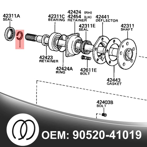 Diagram showing components of rear axle shaft snap ring set for Toyota 4Runner FJ Cruiser Tacoma 2003-2025 models