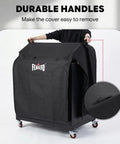 36 Inch Outdoor Prep Table Cover For Grill Island Setup And Kitchen Island All Weather Waterproof 600D Cart Cover With Roll Up Zippered Door Fits Outdoor Storage Cabinets Black with durable handles shown.