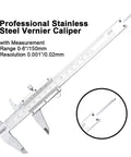 Pro Grade Vernier Caliper Measuring Tool In Stainless Steel, 6 Inch (150 mm) with measurement details