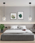 Modern Black And Gold Glass Pendant Light 2 Pack With Adjustable Height Cord For Kitchen Island Clear Round Shade E26 Socket straight up in stylish bedroom.