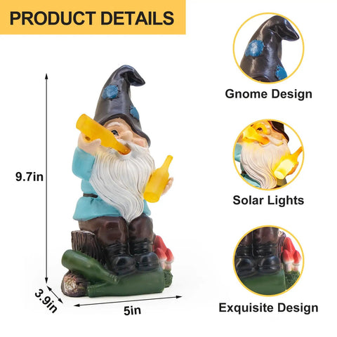 Charming Gnome Garden Decor Statue With Solar Light Lantern For Outdoor Yard Patio Lawn Balcony Porch Weatherproof Resin Figurine