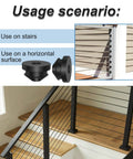 Cable Railing Kit Rubber Grommets Dope Protector Sleeve Black One Eighth Inch Post Protectors shown on indoor stairs and outdoor deck
