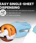Hand holding Prep Wipe White Lint Free Cleaning Towels 300 Sheets 10 by 14 Inches Industrial Grade for heavy duty cleaning