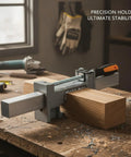 Heavy Duty 90 Degree Corner Clamp For Wood And Metal Fab, single-handle tool securing wood at right angles on workbench.