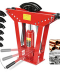 12 Ton Manual Hydraulic Copper Pipe Bender With 6 Adjustable Roller Dies, red heavy-duty tool for precise copper tubing bending.