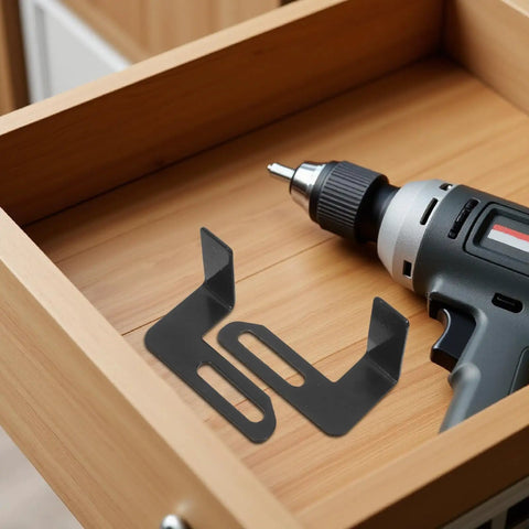 Rock Solid 2 Piece Adjustable Bench Grinder Tool Rest Bracket For Multiple Angles, heavy duty steel tool rests beside a drill.