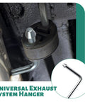 Close-up of Beefy Heavy Duty Universal Exhaust Hanger Rod Kit with 90-degree bend and galvanized steel rod for motorsports use.