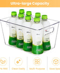 Straight Fire Kitchen Organization To Keep The Mess Tight With This Six Pack Of Large Clear Pantry Bins Boasting Heavy Duty Handles For Fridge Cabinet Freezer Sorting with coconut water bottles stacked.
