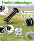 Spring Loaded Electric Fence Gate Handle Kit With T Post Insulators And Double Hook Set Plastic Post Anchors Beefy Heavy Duty Outdoor Wire Fence Accessories 9 Piece Bulk Pack For Garden Farm Wood Fences showcasing product features like sun protection and durability.