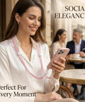 Woman using Pink 3 Pack Phone Lanyard Crossbody With Matching Color Pads And Spare Tabs, Tone On Tone Crossbody Neck Strap