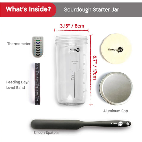 Sourdough Starter Kit With Date Marked Feeding Band Thermometer Jar Scraper Cloth Cover And Metal Lid Wide Mouth Container