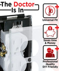 Easy Fix For Loose Outlets And Switches With Electrical Wall Box Repair Clips 10 Pack No Drywall Cut Required No Mess Quick In Wall Mount Solution For Home DIY shown in open electrical outlet with labels.