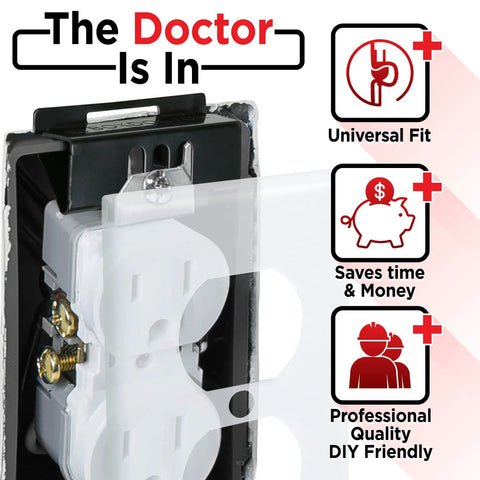 Easy Fix For Loose Outlets And Switches With Electrical Wall Box Repair Clips 10 Pack No Drywall Cut Required No Mess Quick In Wall Mount Solution For Home DIY shown in open electrical outlet with labels.