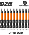 10 Piece Magnetic Triangle Screwdriver Bits Set with 2 Inch Long S2 Steel Triangle Heads, 1/4 Inch Hex Shank, TA12-TA30