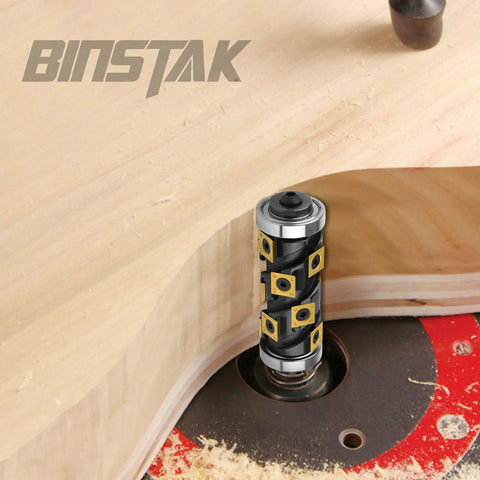 Tough As Nails Heavy Duty Double Bearing Flush Trim Router Bit with 14 Pc TiN Coated Carbide Inserts positioned for woodworking.