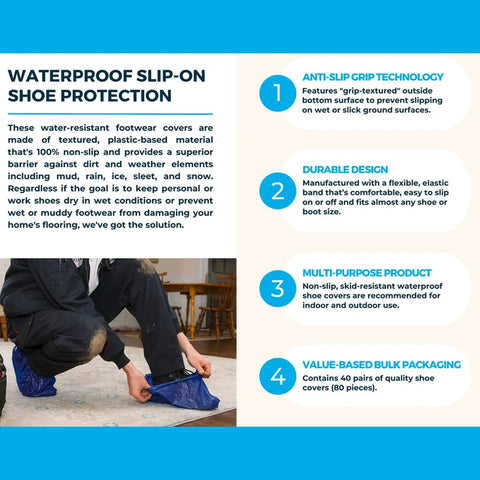 Waterproof Shoe Covers Disposable Non Slip Extra Large Boot Covers 40 Pairs Dark Blue Protective Footwear Covers For Wet Weather Dirt Rain Snow Mud For Everyday Use with slip-on shoe protection features.