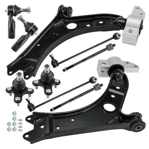 PHILTOP 10-piece front suspension kit: lower ball joints, control arms, sway bar links, tie rod ends in black metal