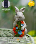 Solar Garden Bunny Statue With Succulent And Seven LED Lights Lawn Decor For Patio Balcony And Yard Best Gift