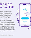 Illustration of smartphone using SmartThings app for All-In-One SmartThings WiFi Mesh Router And Hub For Whole Home Coverage With Zigbee And Z-Wave