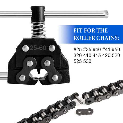 Belleone chain breaker for #25-60 roller chains; front view with push pin.