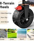 All-terrain wheel of 3 In 1 Collapsible Foldable Wagon With 300 Lbs Capacity And 150 L Heavy Duty Utility Cart Removable Canopy All Terrain Beach Wheels And Drink Holders Gray No Sweat Outdoor Hauling