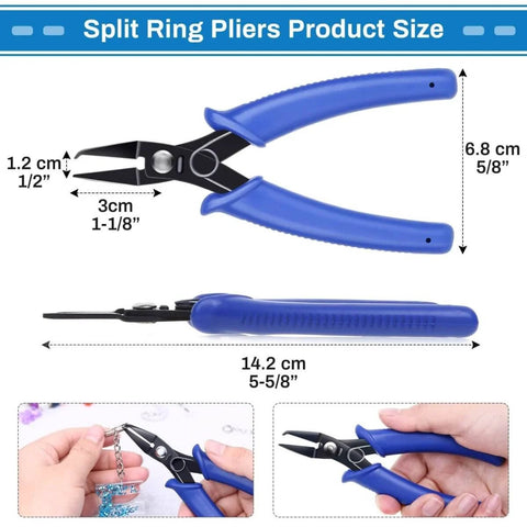 Split Ring Opener Tool For Jewelry Making, Keychain Pliers Set shown with dimensions and multiple views for easy use.