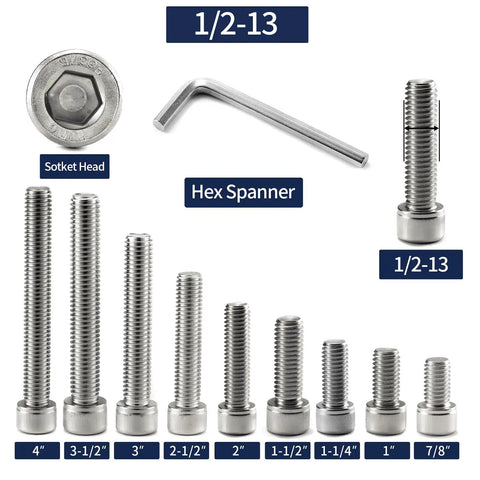 Rock Solid 10 Pack Socket Head Cap Screws Bolts 1 2 Inch By 1 1 2 Full Thread 304 Stainless Steel with Hex Wrench