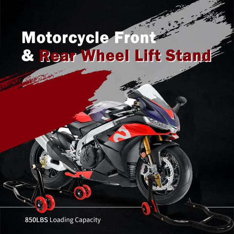 Front And Rear Motorcycle Stands 850lbs Combo Lift With Four Adapters Universal Paddock Stands with bike on stands