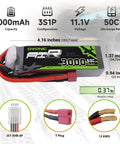 3S 11V 3000mAh LiPo Battery 50C with Dean Style T Connector for RC Plane Helicopter Quad Copter Car Boat 2 Pack Includes Lipo Voltage Checker Great for RC Hobbyists and All Beast Mode Projects, highlighted features and dimensions