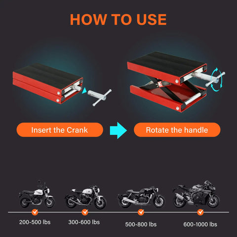 Beefy 1100 Lb Wide Deck Motorcycle Center Scissor Lift Jack Repair Hoist Stand For Bikes ATVs Dirt Bikes And Scooters Crank Operated