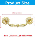 Product size details of Gold Drop Bail Drawer Pulls 4 Pack 120mm Cabinet Handles with 90mm center to center hole spacing.