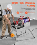 Top Tier 900W Electric Pipe Threader Machine With Foot Pedal For Nailing Smooth Half To Four Inch Cuts And Deburring Plumbing Jobs Made Dead Simple Heavy Duty Shop Essential Gear in use