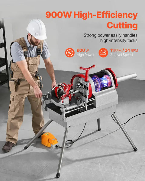 Top Tier 900W Electric Pipe Threader Machine With Foot Pedal For Nailing Smooth Half To Four Inch Cuts And Deburring Plumbing Jobs Made Dead Simple Heavy Duty Shop Essential Gear in use